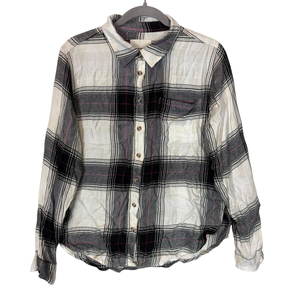 Lucky Brand Shirt Womens Small Black White Plaid Long Sleeve Casual Button-Up